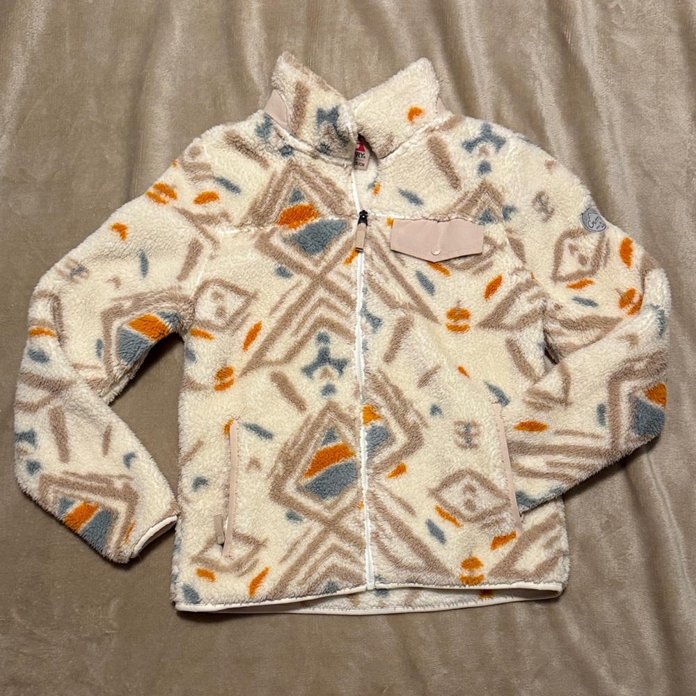 Gerry Weber Cream Fleece Jacket with Orange and Blue Accents